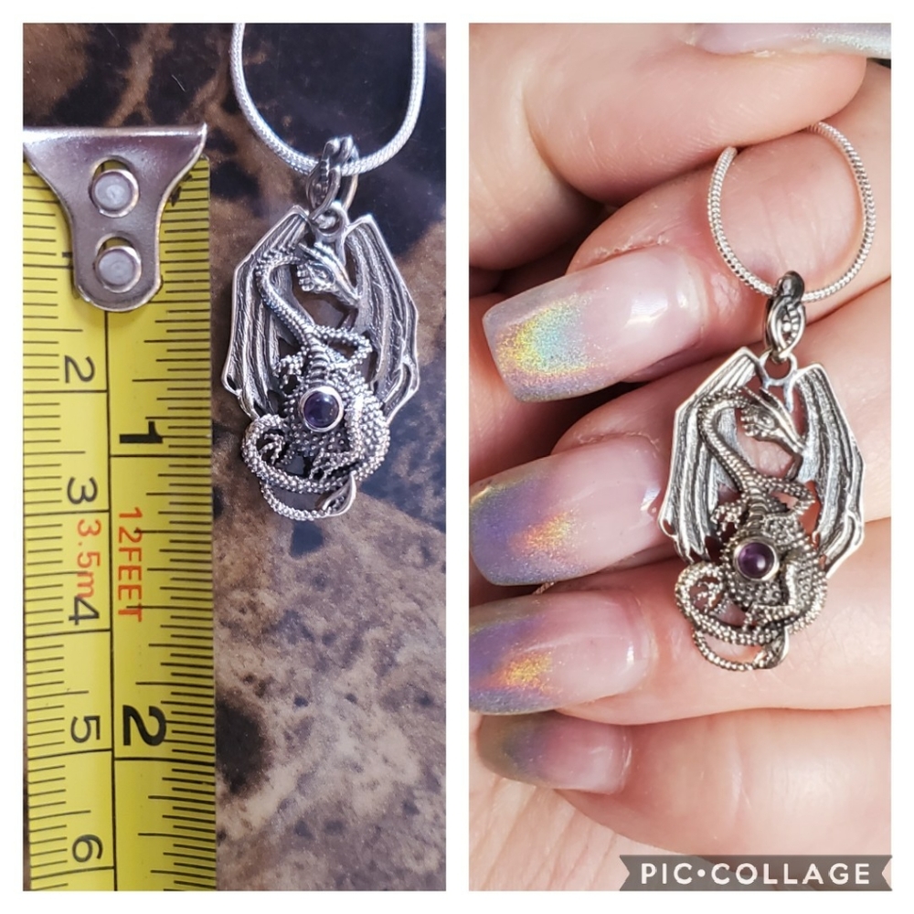 Genuine Amethyst Regal Dragon Pendant - Picture 5 of 5